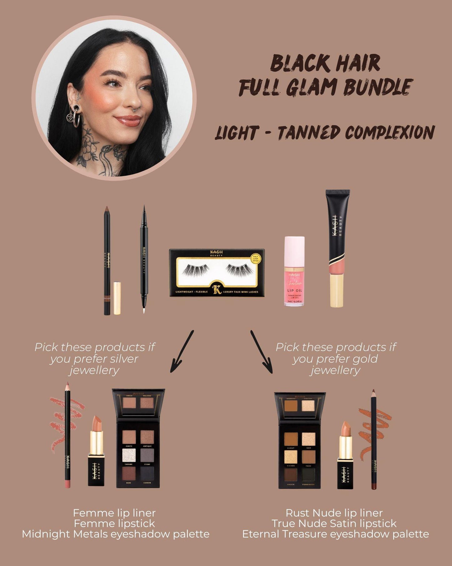 Black Hair Light - Tanned Complexion Full Glam - KASH Beauty