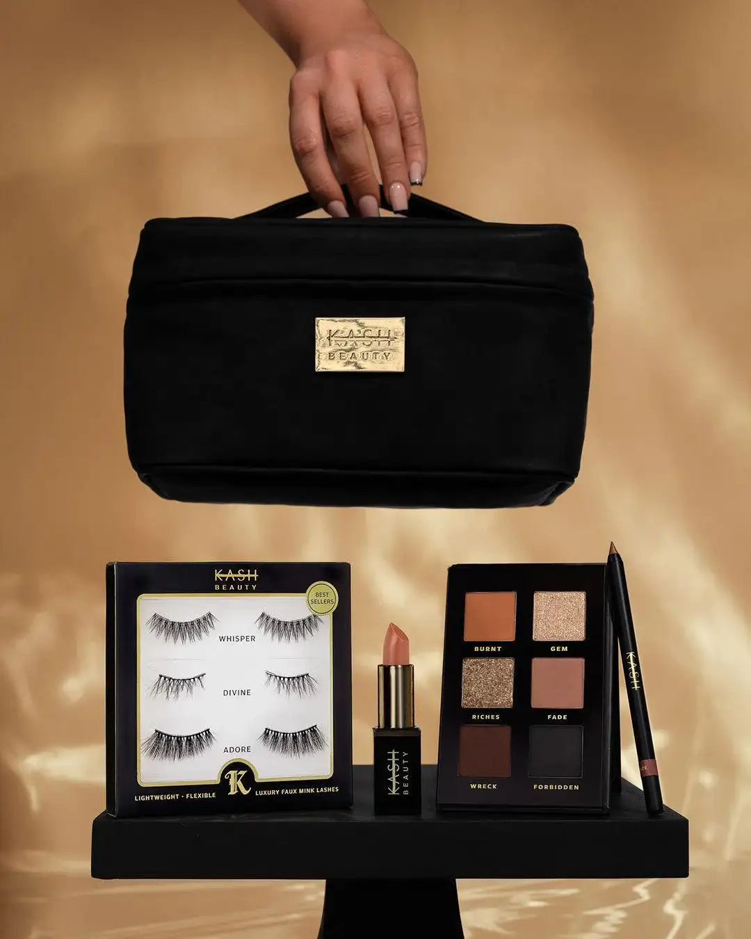 Black Leather Makeup Bag - KASH Beauty