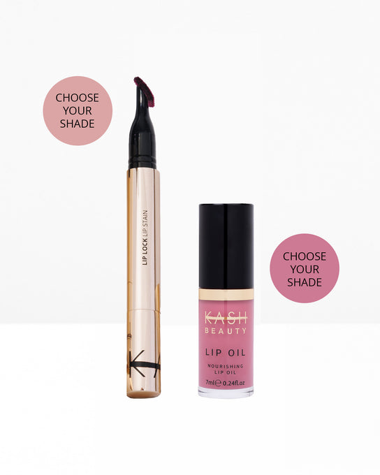 Kash Beauty lip oil with applicator on a white background