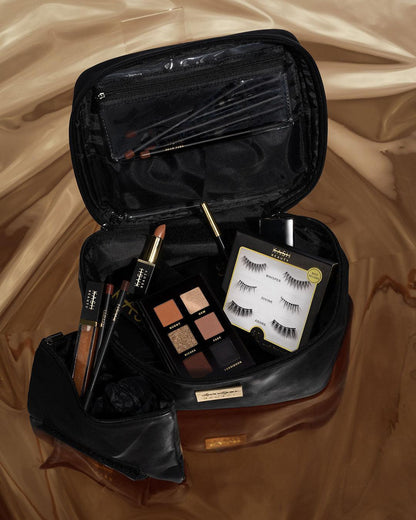 Black Leather Makeup Bag - KASH Beauty
