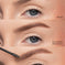 Before and after comparison of a person applying Rich Auburn Brow Pencil and Precision Brow Gel to their eyebrows.