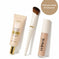 Concealer, foundation brush, and SPF50 radiant canvas cream makeup set on white background