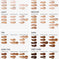 Foundation and concealer shade matching guide showing swatches for fair, light, medium, tan, dark, and deep dark skin tones.