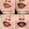 Four close-up images of lips wearing different lip gloss and lipstick shades, labeled Off Record & Candy Kiss, Hard Launch & Candy Kiss, Slow Burn & Candy Kiss, and Mixed Signals & Sweet Dreams.